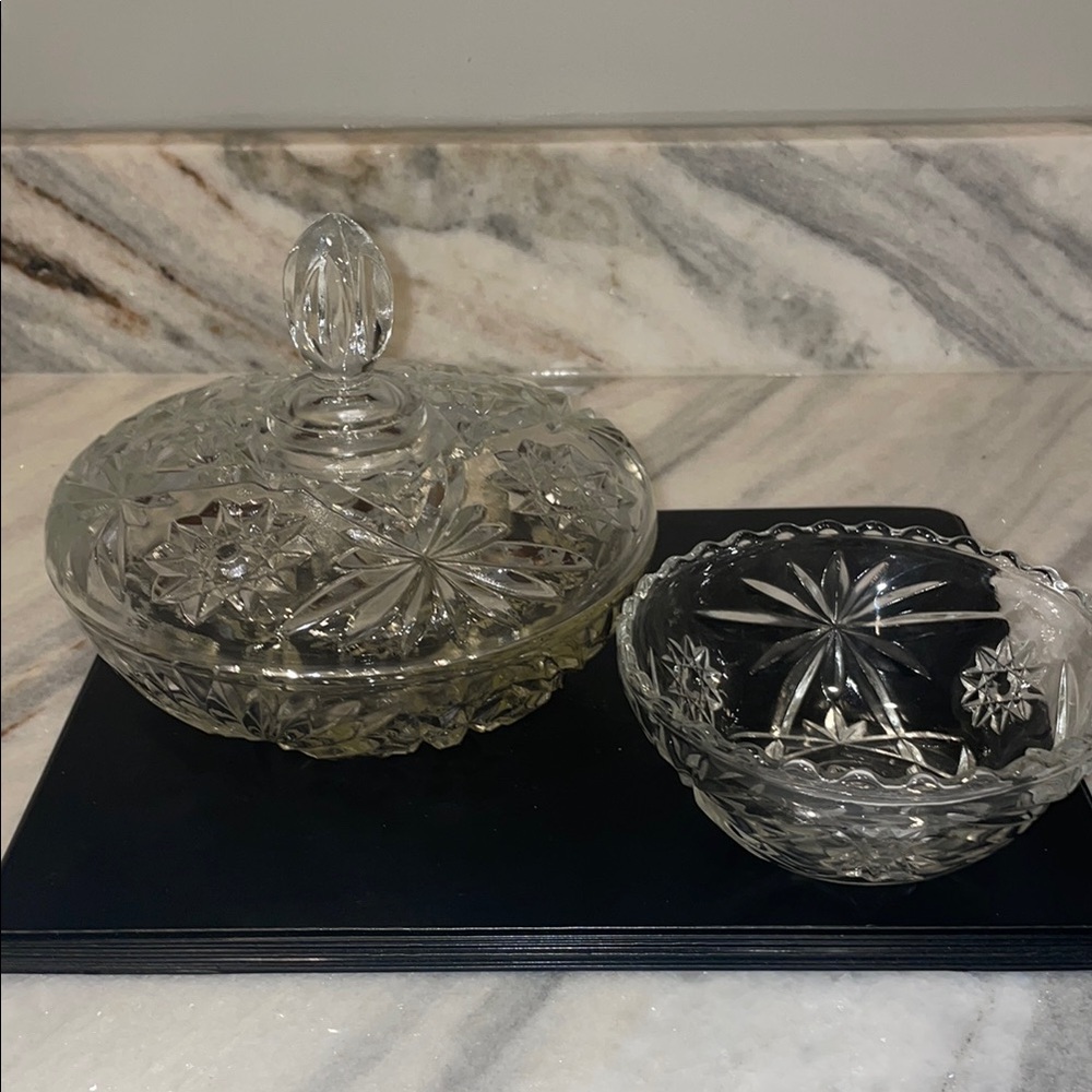 Vintage Anchor Hocking Glass Star of David Candy Dish w Lid Clear
